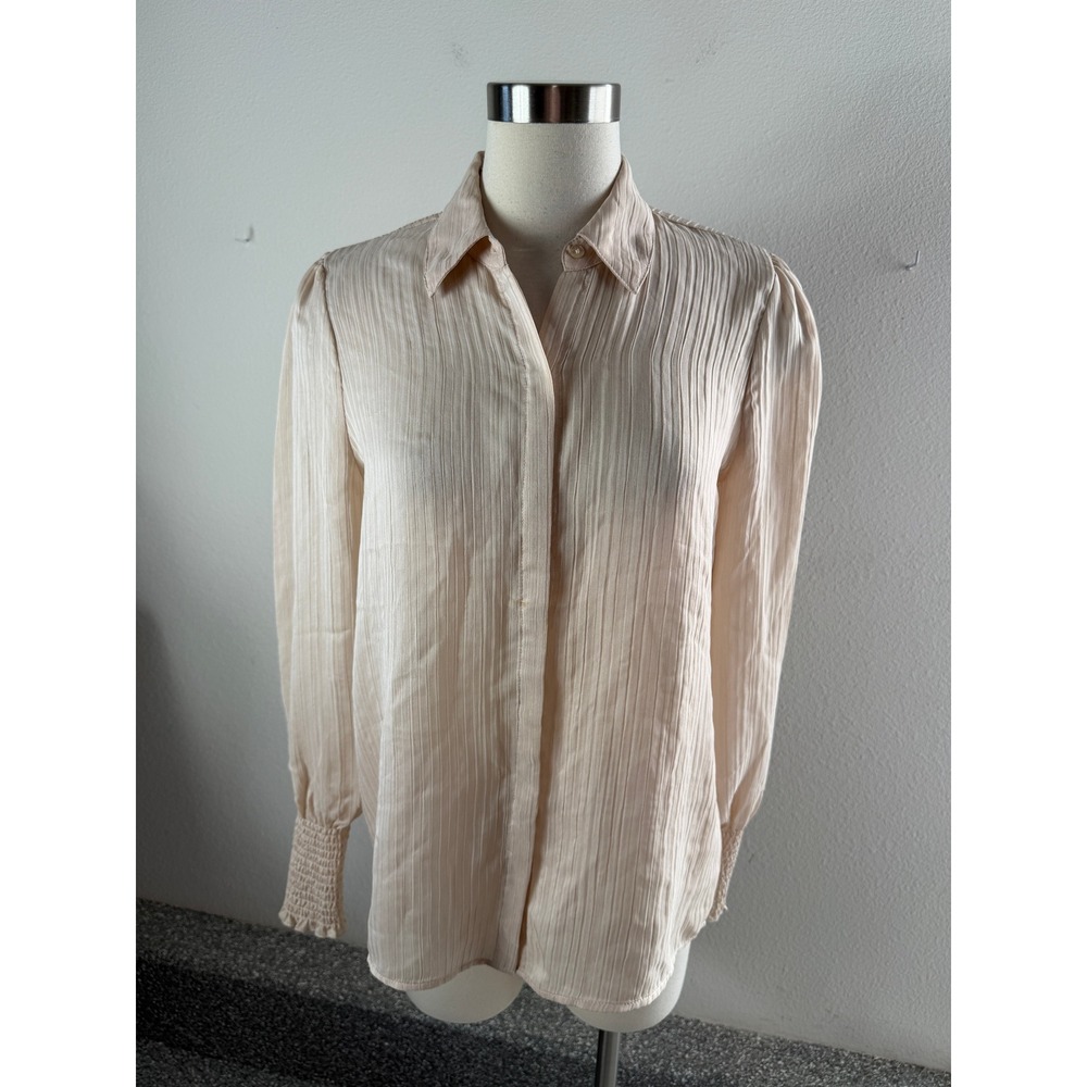 Express Womens Small Champagne Gold Button Down Blouse Long Sleeve Shirt